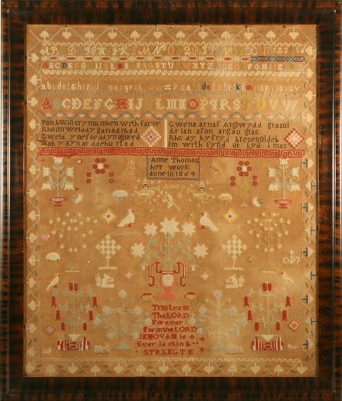 Cross-stitch sampler by Anne Thomas, Wales, 1864