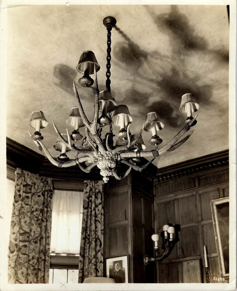 Cyril Colnik Antler chandelier in the Pabst Mansion, Milwaukee.