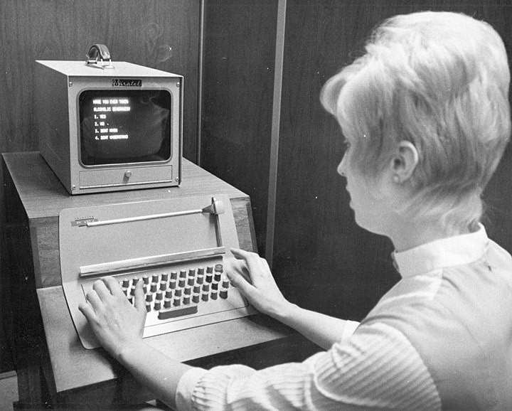 Woman at computer, Madison, 1970-1980. UW-Madison Archives.