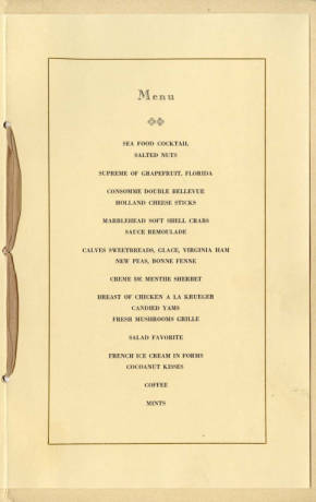 Menu from the formal opening of the Hotel Raulf, Oshkosh.