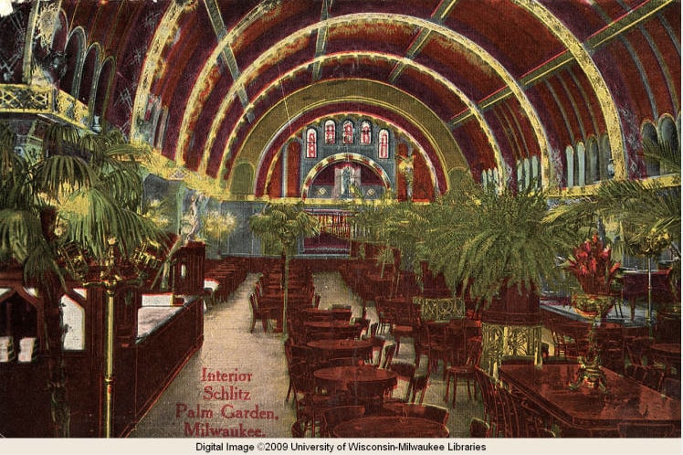 Interior of the Schlitz Palm Garden, Milwaukee, opened in 1896.