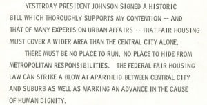 Mayor Maier's statement on passing of national open housing bill, April 12, 1968. 