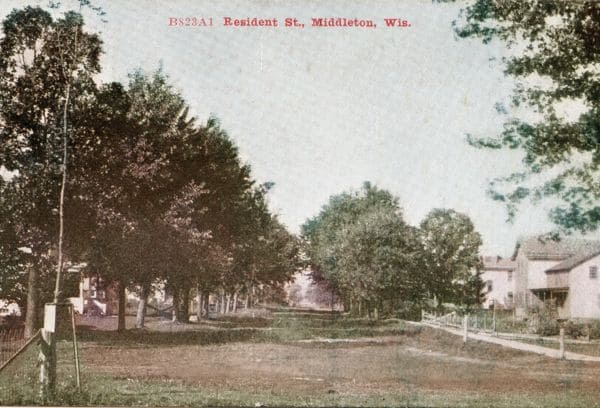 Postcard of a residential street in Middleton, Wisconsin, 1908.