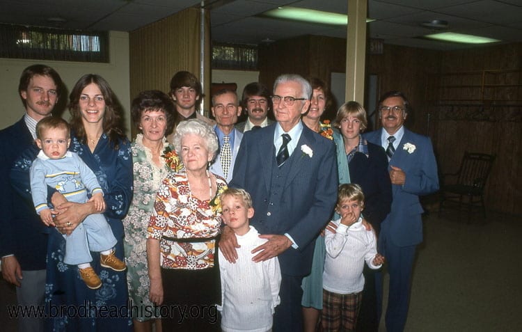 James and Lillian Allen pose with children and grandchildren at their 51st wedding anniversary, Brodhead, 1978