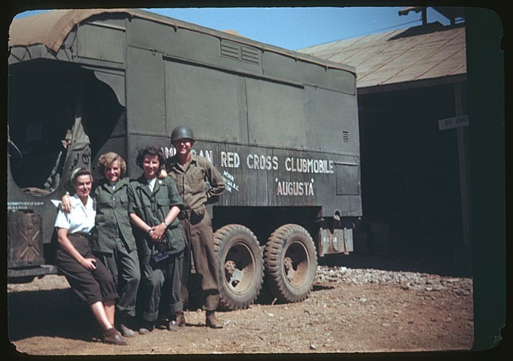 Pat and two other women with a Red Cross Clubmobile. Mount Horeb Public Library by way of University of Wisconsin Digital Collections.