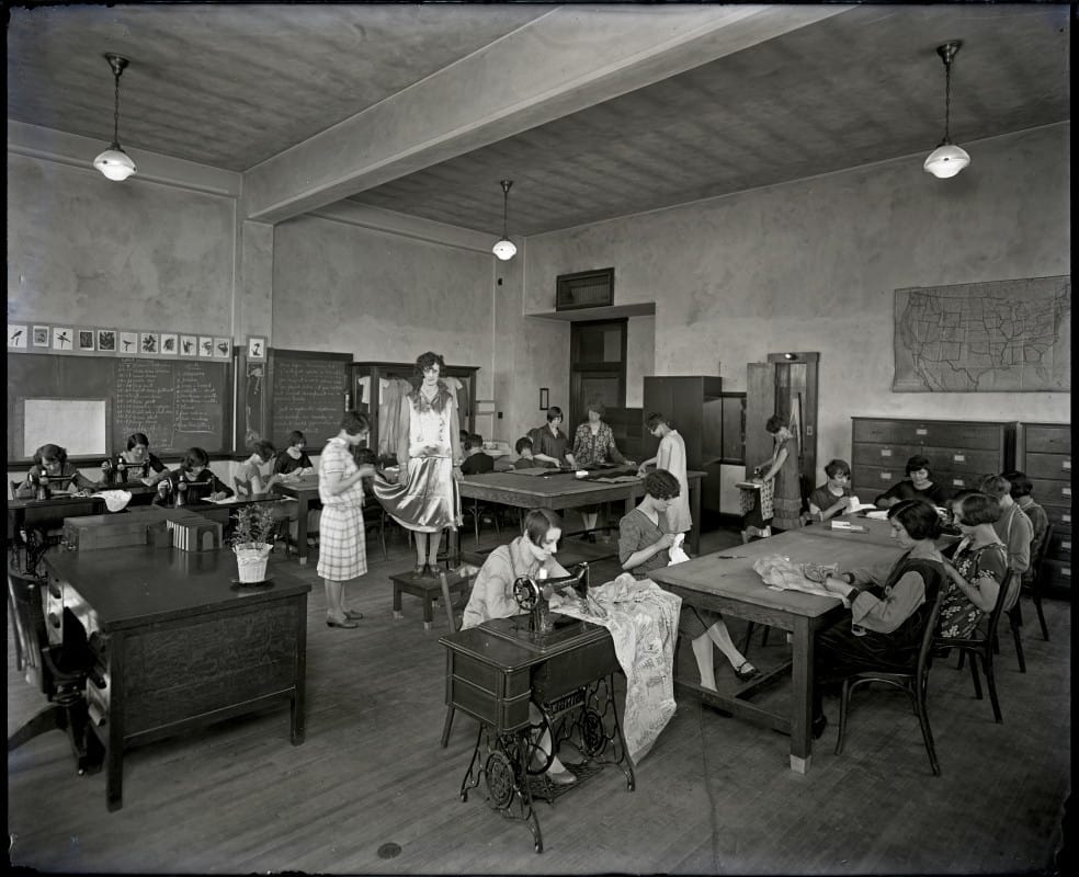 Sewing class at Milwaukee Vocational School, 1927.