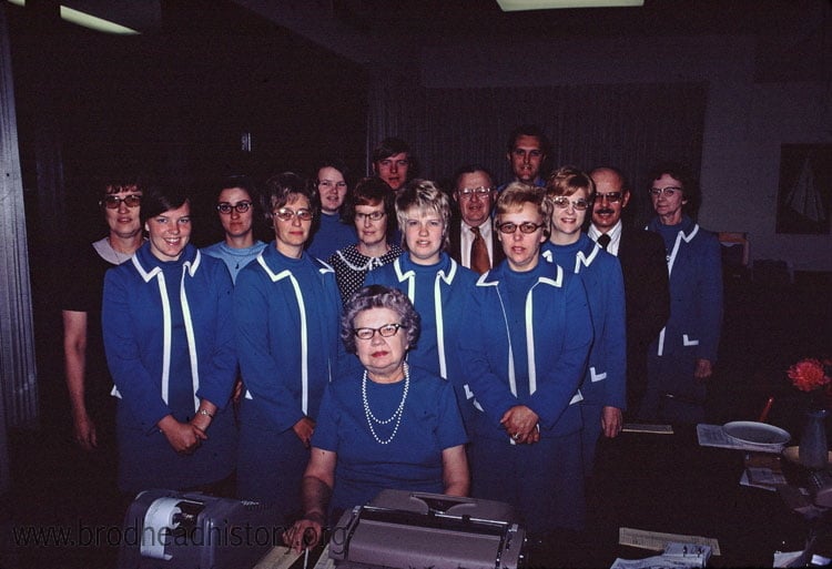 Staff of the Bank of Brodhead, 1960s or 1970s. Brodhead Historical Society.