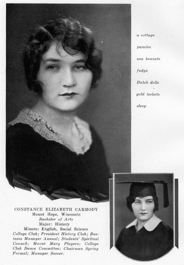 Portrait of Constance Carmody in the 1930 Mount Mary College yearbook.