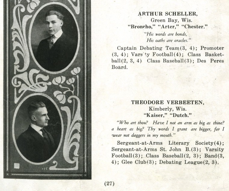 Two of the 24 graduating seniors featured in the 1917 St. Norbert College yearbook.