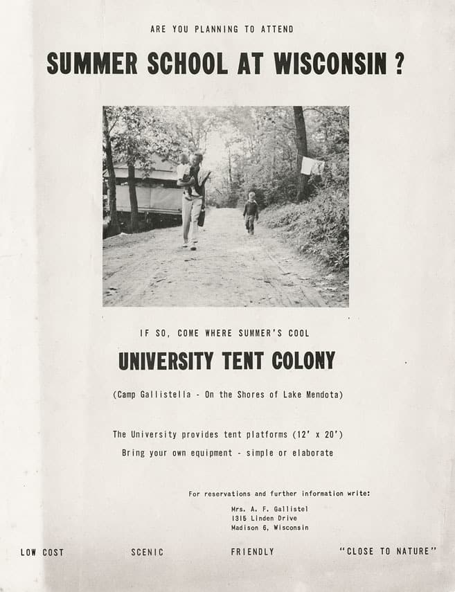 Undated promotional flyer for the University Tent Colony. UW-Madison Archives.