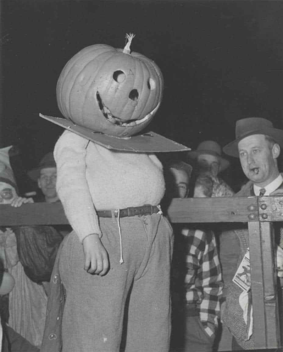 Boy in pumpkin head costume, Milwaukee, 1949. Milwaukee Public Library.