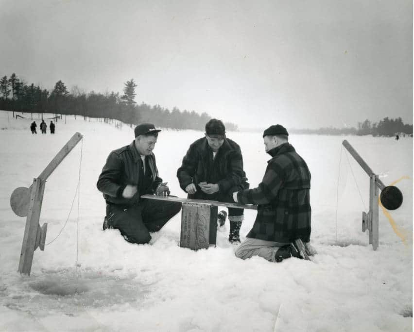Playing cards while ice fishing, Wisconsin Rapids, ca. 1950. Photo by Don Krohn. South Wood County Historical Museum.
