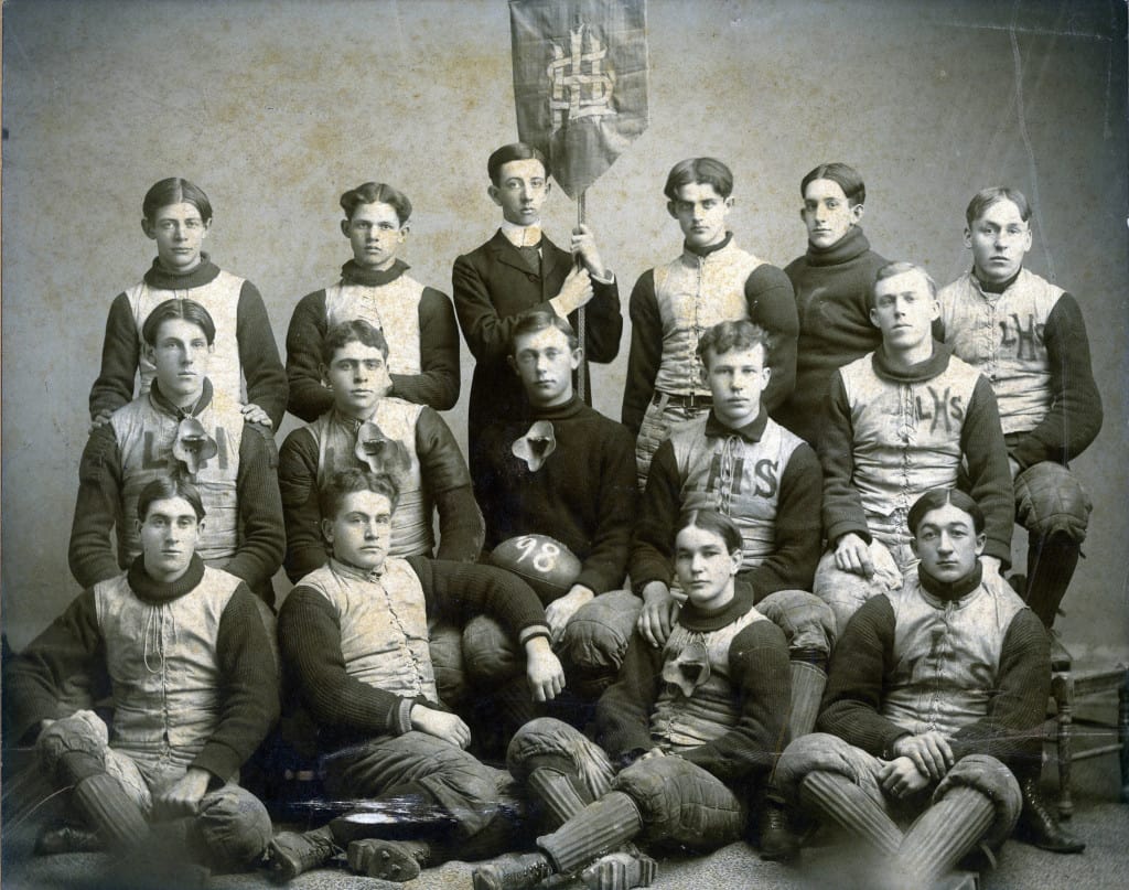Lancaster High School football team, 1898. Grant County Historical Society.