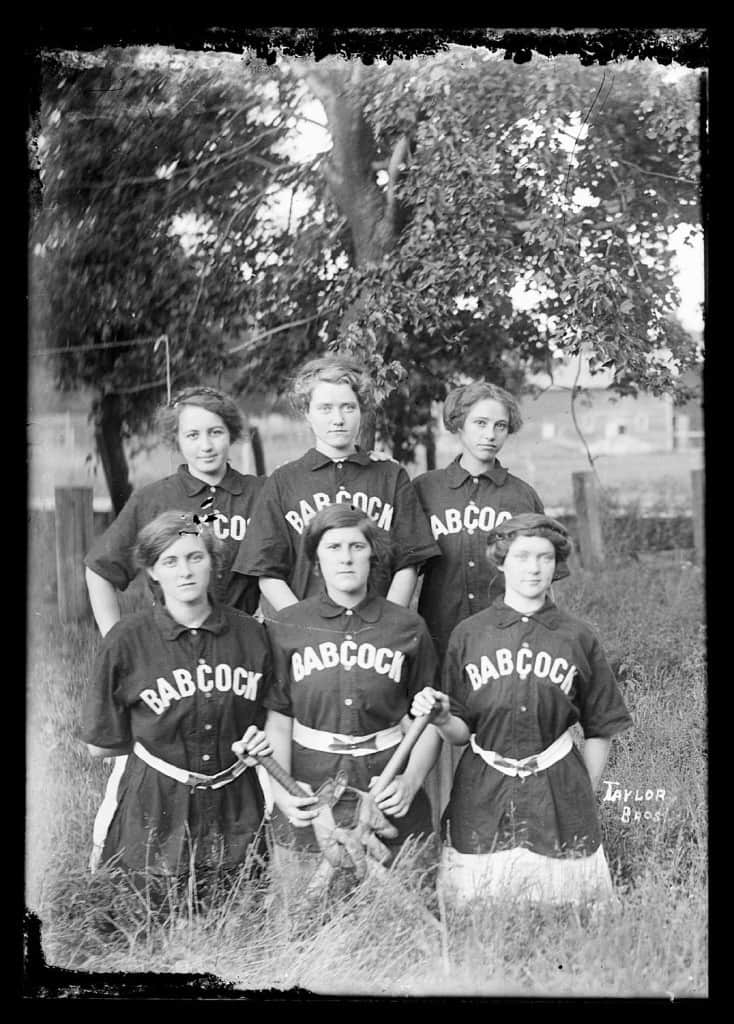 Women's softball team in Babcock (Wood County), 1910-1930. Photo by Taylor Brothers. Murphy Library, University of Wisconsin-La Crosse