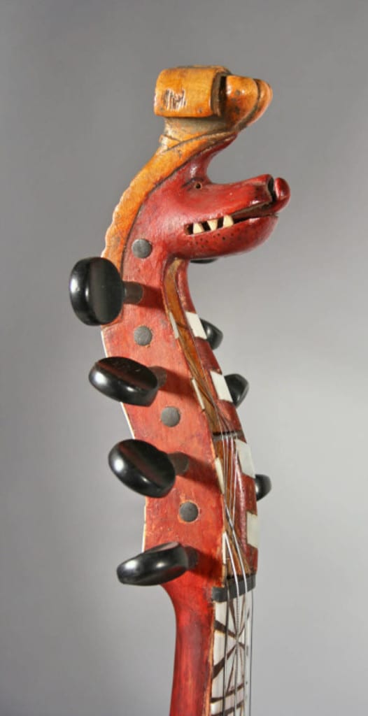 Hardanger fiddle with lion’s head, carved by Martin Cliff, Blue Mounds, Dane County, Wisconsin, 1895. Mount Horeb Area Historical Society.