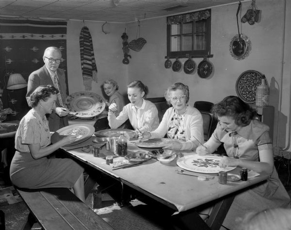 Shorewood Hills Community League rosemaling class, Madison, 1952. Photo by Arthur M. Vinje. Wisconsin Historical Society Image ID 79716.
