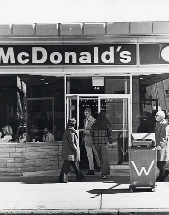 McDonald's storefront on Lake Street in Madison, circa 1975-1985. UW-Madison-Archives.