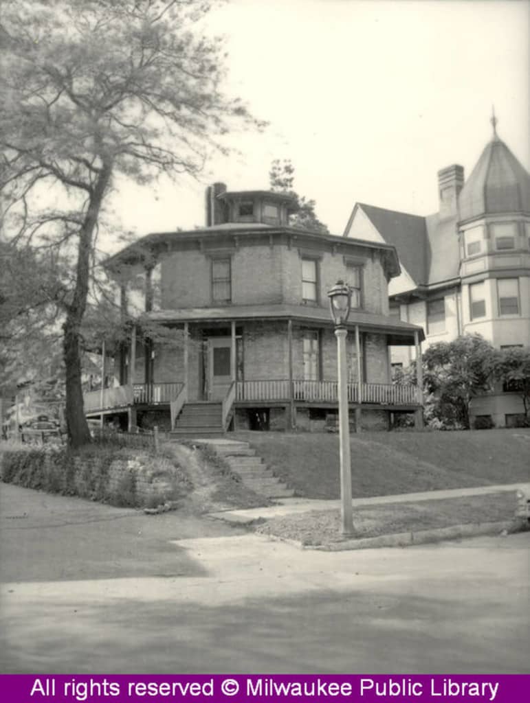 Linus Dewey, a house-painter from Minnesota, built this home on Milwaukee’s 4th Street in 1855. According to the Historical Messenger, published by the Milwaukee County Historical Society in 1947, after it fell into the hands of renters with the passing of the Deweys, one resident is believed to have used some of the interior woodwork for firewood. The house has since been torn down. Milwaukee Public Library.