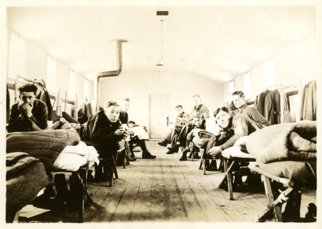 Recruits in barracks at Camp 657. Photo by Edward Drab. Langlade County Historical Society.