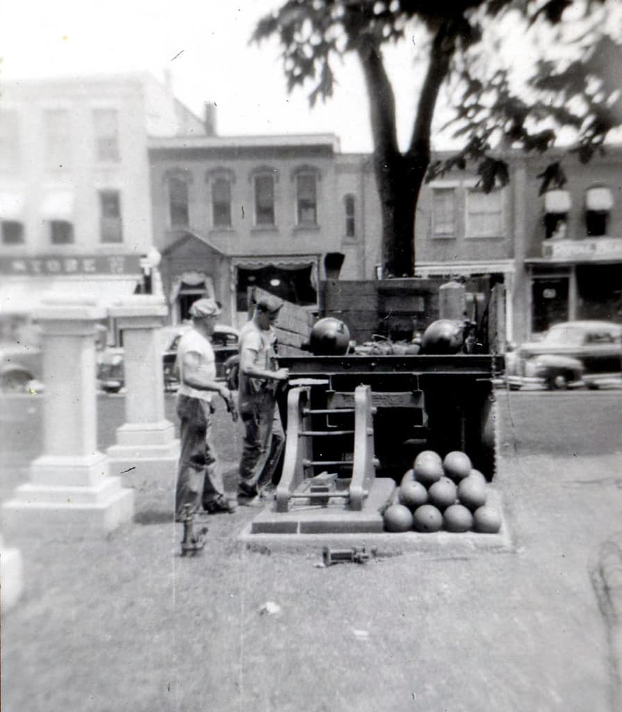 The city of Lancaster erected a Civil War monument on the grounds of the Grant County courthouse in 1867. In 1942, the monument's cannon and cannonballs were removed as part of a World War II scrap drive. Grant County Historical Society.