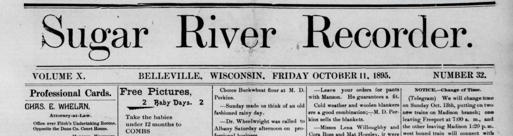 Masthead, Sugar River Recorder, October 11, 1895
