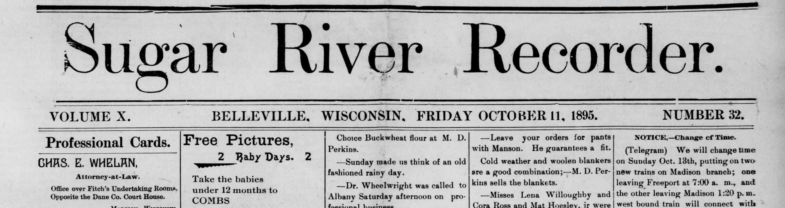 Masthead, Sugar River Recorder, October 11, 1895