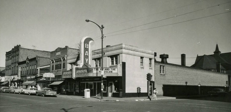 The Art Deco canopy of the Bay Theater in Ashland in 1963, several decades after it opened. Ashland Historical Society Museum.