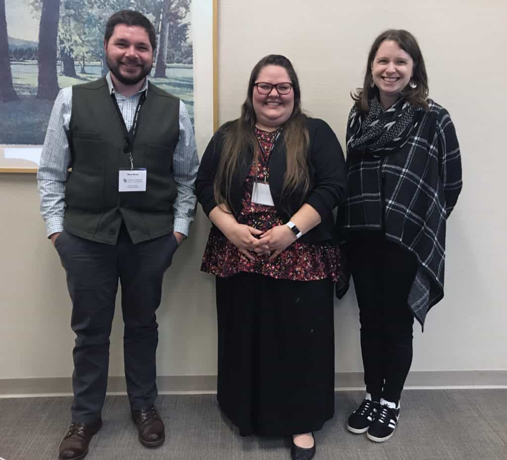 Steve Moray, host site supervisor Bethany Huse (College of Menominee Nation librarian) and team mentor Kristin Briney (Data Services Librarian, UW-Milwaukee).