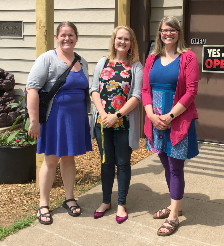 Mentor Heather Stecklein (UW-Stout), host site supervisor Sarah Beer and UW-Madison iSchool student Jodi Kiffmeyer at the Barron County Historical Society in Cameron.