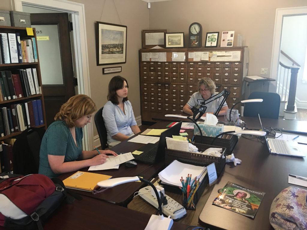 UW-Madison iSchool student Sarah Lange meets with host site supervisors Kristin Arnold and Kathy Boguszewski at the Rock County Historical Society.
