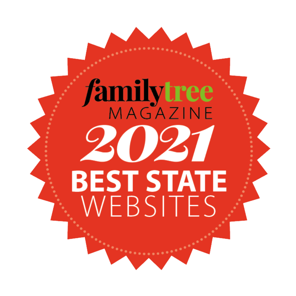 A red seal with the words "Family Tree Magazine 2021 Best State Websites"