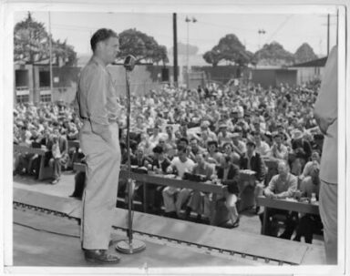 Dick speaking at a war bond rally