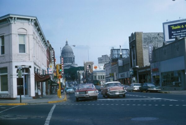 Madison, State street with Capitol building in background, 1964.