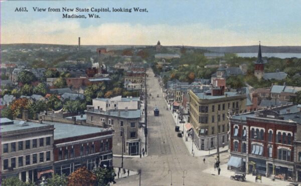 A view of State Street west to the University of Wisconsin from the "new State Capitol," completed in 1917.