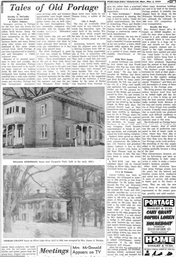 Portage Cream Brick, Portage Daily Register