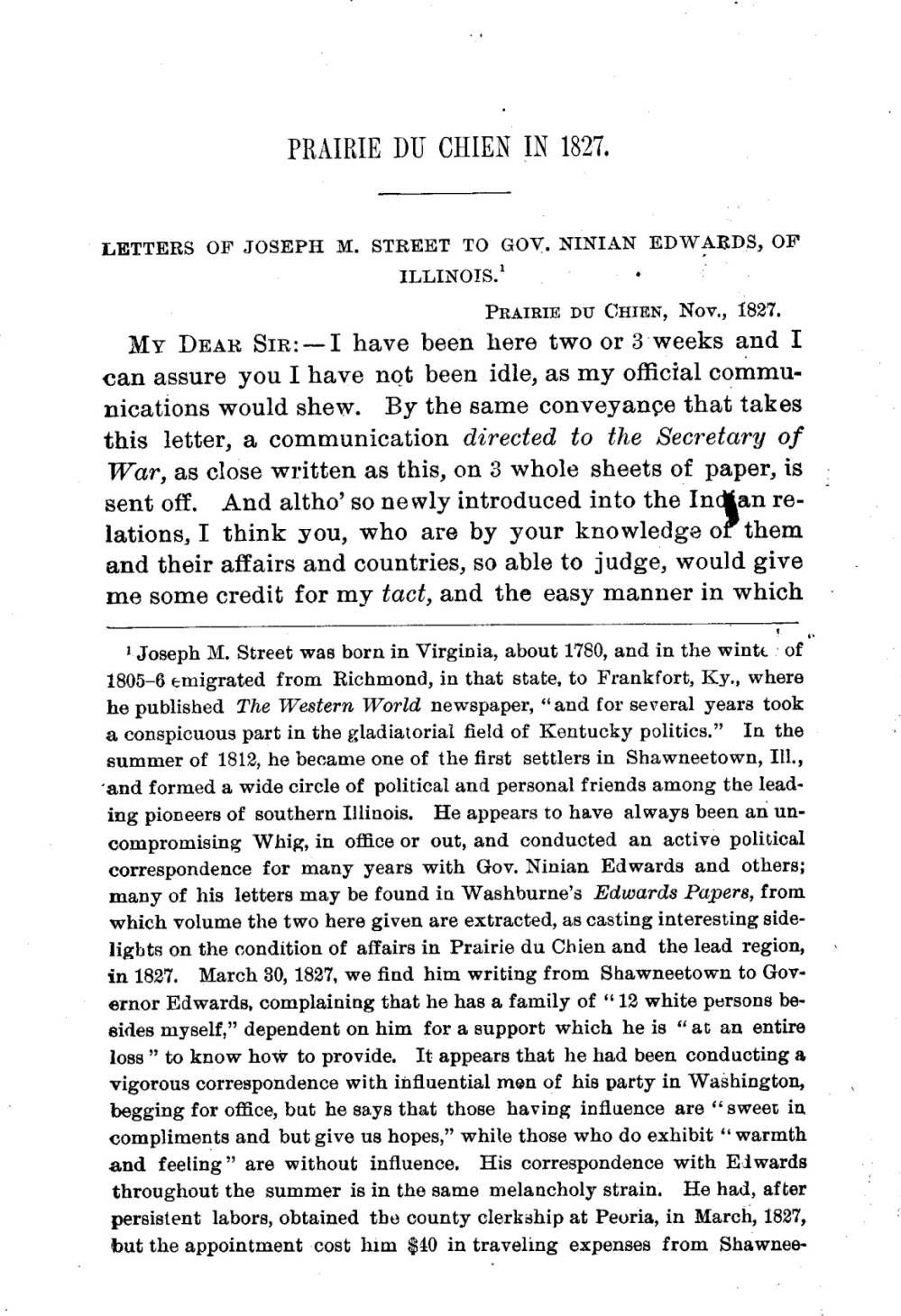 Letters about white incursions onto Indian lands in 1827 Author Joseph Montfort Street (1782-1840).