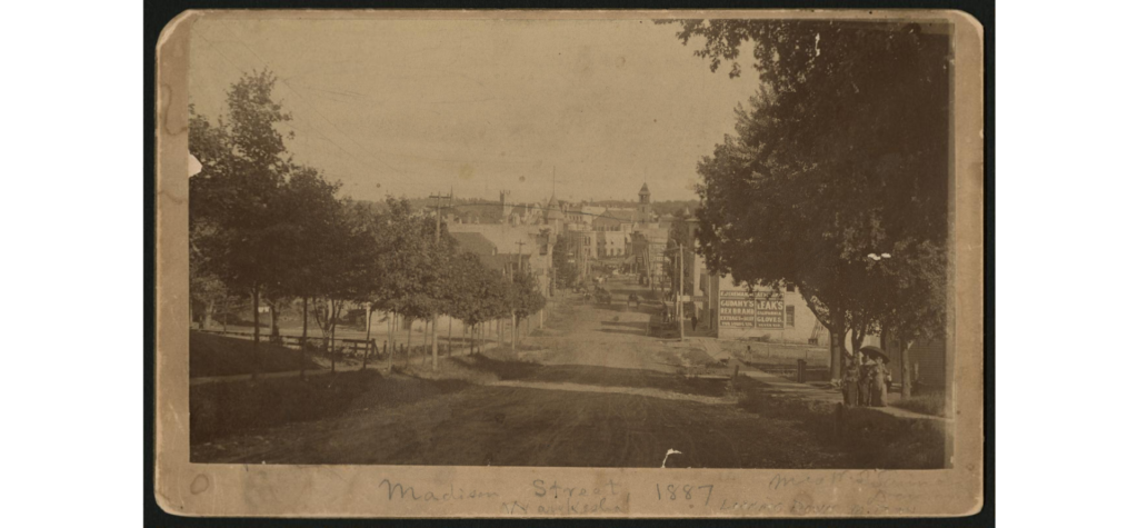 Madison Street, Waukesha, east view, ca. 1887.