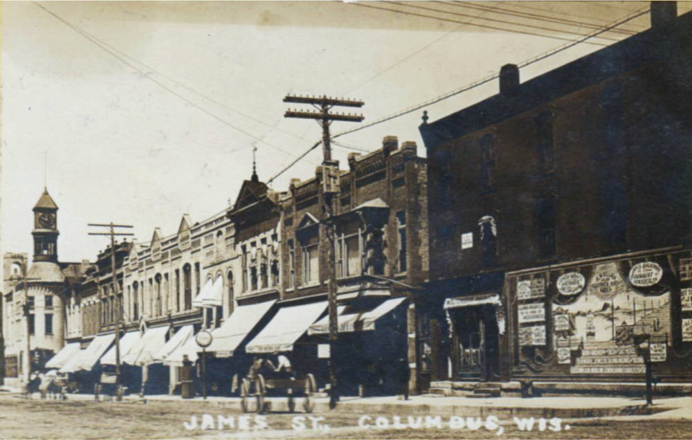 James St., Columbus, Wis. Postcard ca. 1908.