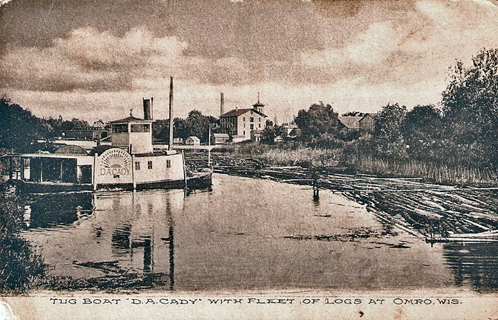 View of the Fox River with Main Street Omro in the background. 1890.
