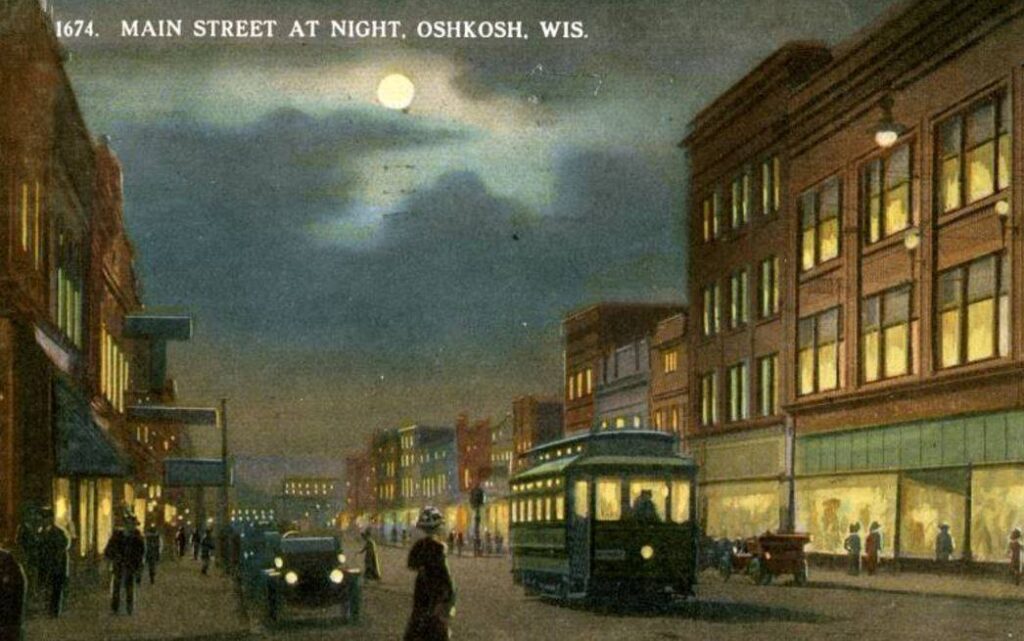 Main Street at Night, Oshkosh, Wis., postmarked 1914