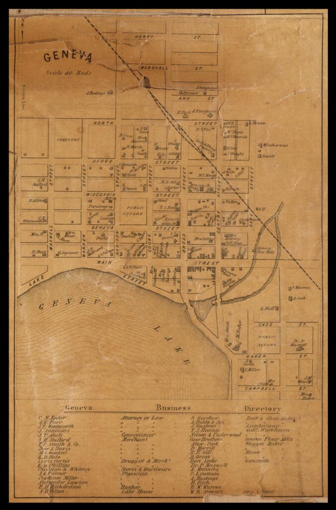 Geneva map and business directory, 1857. Andersen Library (University of Wisconsin-Whitewater Archives & Area Research Center).